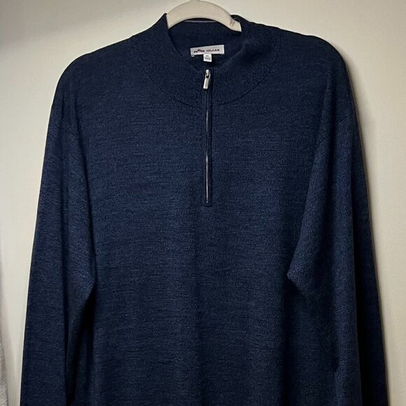 PETER MILLAR MENS 1/4 ZIP SWEATER MERINO WOOL Size XL NAVY BLUE - Picture 1 of 6